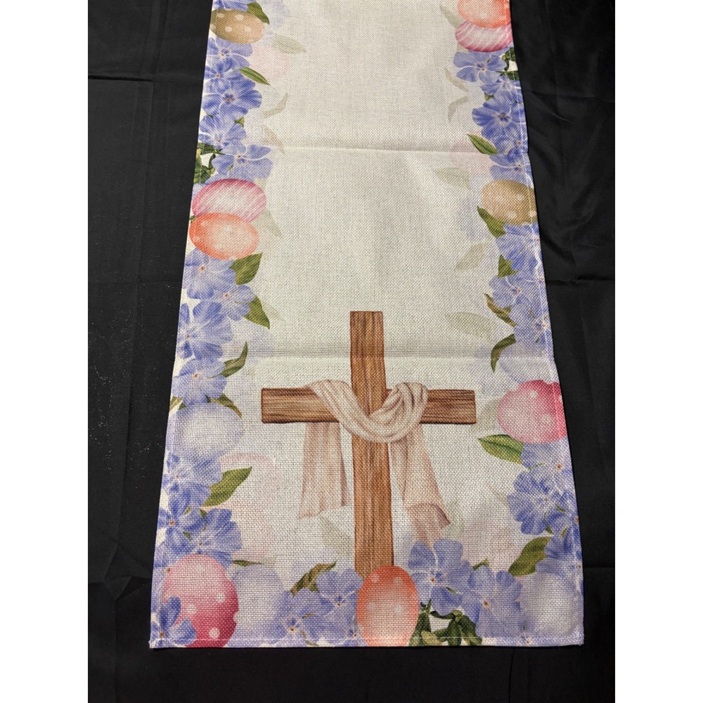 He Is Risen Easter Table Runner Cross Floral Pastel Eggs Spring Farmhouse 13x70